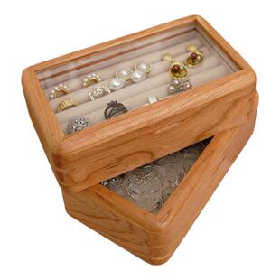 樱桃木戒指耳钉首饰盒珠宝精致小型便携实木收纳盒防尘展示盒