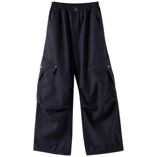 女大童加绒工装裤2025冬装新款初中生斜口袋保暖伞兵裤学生直筒裤