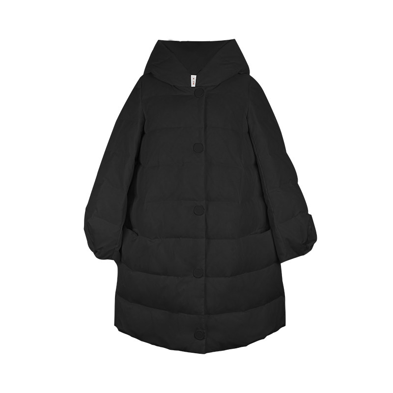 金台绣连帽羽绒服女简约轻薄肌理感保暖鸭绒长款外套冬EYD5J291