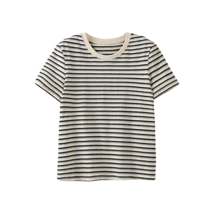 西町村屋休闲条纹短袖T恤女装夏季新款简约百搭短袖小衫XHAB10351