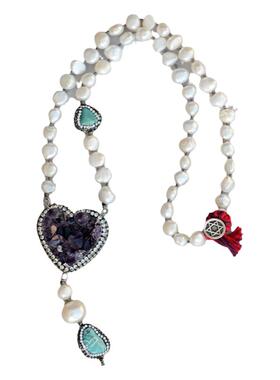 路塔斯曼深紫晶原矿镶钻珍珠项