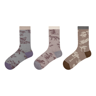 Renaissance设计师复古插画卡通动物堆堆袜秋季个性袜子女中筒袜