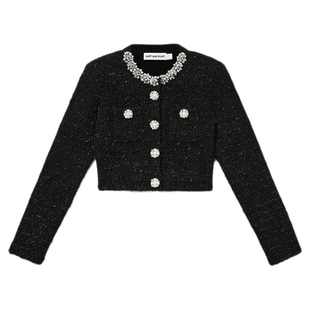 self-portrait 2025秋冬新款经典黑钻饰小香风针织上衣外套开衫