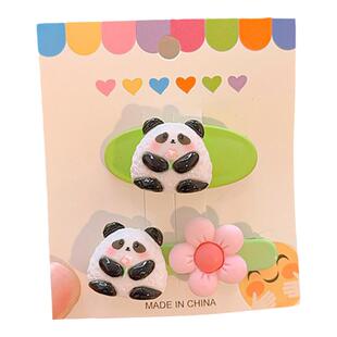 儿童可爱熊猫发夹宝宝森系新款卡通头绳小女孩刘海侧边夹发饰套装