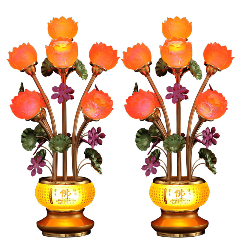 七彩led莲花灯菩萨佛灯佛前供灯