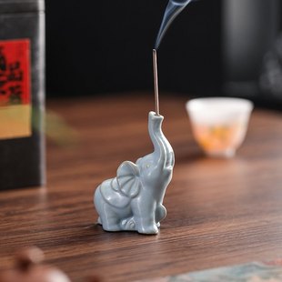 陶瓷线香插吉象如意线香香茶托底座盘摆件木宠座香炉茶道熏香香炉