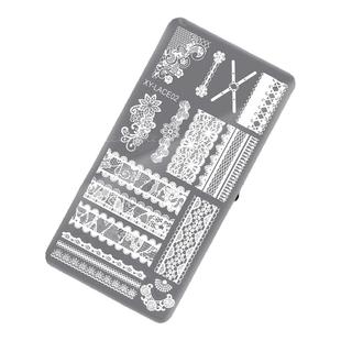 美甲蕾丝花卉印花钢板转印模板法式格纹破布花纹印章刮刀指甲工具