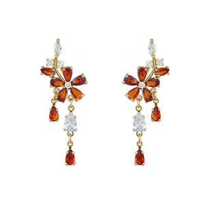 「青芥」法式浪漫金色枫叶红锆石流苏耳环轻奢高级独特漂亮耳夹女