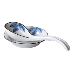西田木雨 带勺托汤匙 长柄大汤勺家用喝汤吃面陶瓷公勺蘸料小碟