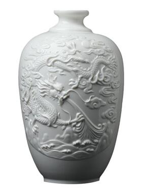 戴玉堂陶瓷摆件《龙纹将军瓶》德化白瓷苏友德瓷塑花瓶家居饰品