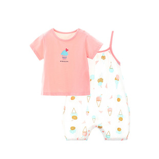 女宝宝背带裤套装婴儿吊带裤夏季薄款婴幼儿纯棉短袖T两件套夏装