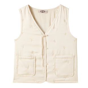 美标新品桑蚕丝填充保暖背心女秋冬新中式棉袄上衣可外穿国风马甲