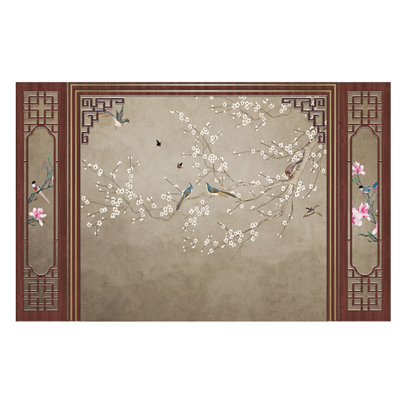 新中式花鸟电视背景墙背景墙壁纸