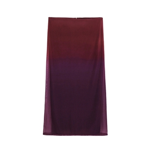 Desigual渐变印花网纱有里布长款暗红色女士半身裙