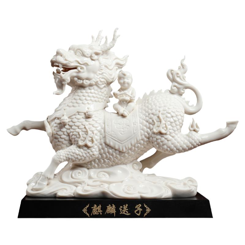 东方家居客厅雕塑工艺品麒麟送子
