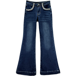 加绒牛仔裤女喇叭裤2025年冬季新款高腰修身显瘦ins欧货镶钻长裤