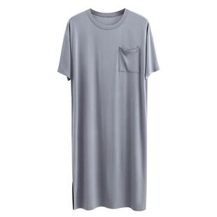 莫代尔男士睡裙睡袍夏季冰丝短袖长款连体睡衣家居服浴袍晨袍长袍