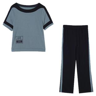 2025年夏装Outlets专柜 CE系列拼色短袖运动风T恤+长裤两件套装女