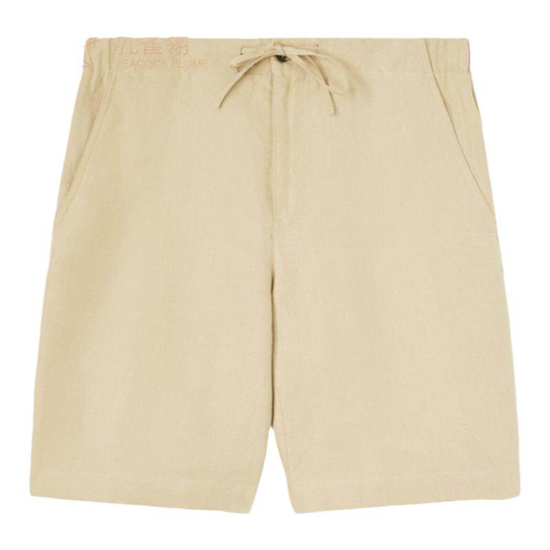 Loro Piana/诺悠翩雅男裤米色亚麻帆布抽绳腰部夏季休闲短裤
