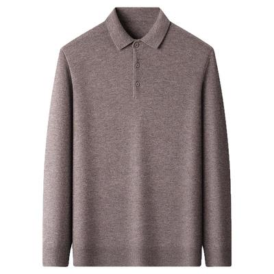 鄂尔多斯市男士100羊毛衫长袖T恤翻领加厚保暖中年打底羊毛衫上衣