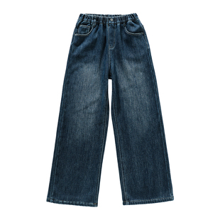 女童加绒牛仔裤一体绒加厚2025新款大童网红蝴蝶结阔腿裤儿童裤子