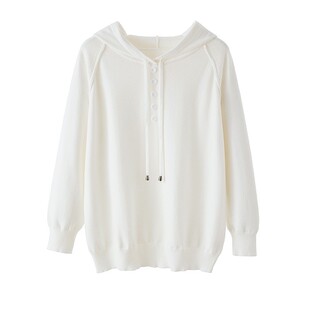 连帽毛衣女套头宽松长袖线衣春秋季针织衫百搭上衣内搭黄色打底衫