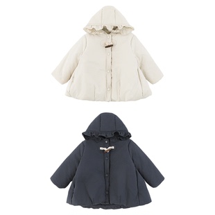 幼悠女童2025冬季新款花边连帽加绒保暖外套加厚防风儿童森系冬装