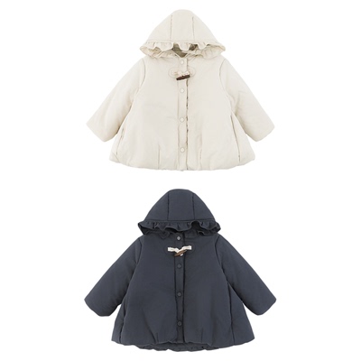 幼悠女童2025冬季新款花边连帽加绒保暖外套加厚防风儿童森系冬装