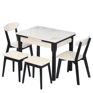 小户型可伸缩餐桌椅组合现代简约长方形折叠餐桌钢化玻璃家用饭桌