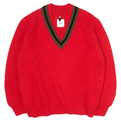 OAMC25FW红色条纹V领套头毛衣