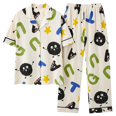 浪莎情侣纯棉夏季开衫家居服套装