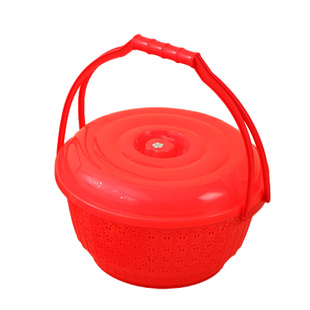 红色喜庆收纳篮带盖结婚乔迁喜事拜神箩筐大号塑料镂空购物手提篮