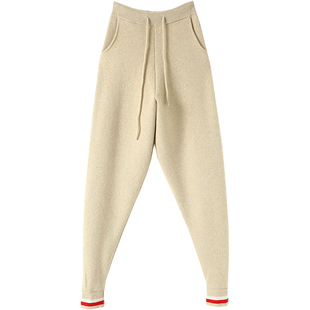 启超官方!有型有腔调加厚100%羊绒裤子女外穿显瘦潮流休闲哈伦裤