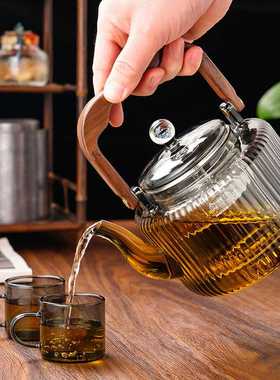 竖纹围炉煮茶壶蒸明珠潮玻璃风壶硅壶水壶国提梁耐高温烧高硼