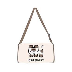 尼睿x吃盐的鱼 新款斜挎砖块包可爱猫咪简约帆布包大容量单肩包包