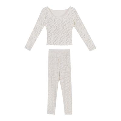 馨帮帮Bra碎花螺纹保暖内衣套装