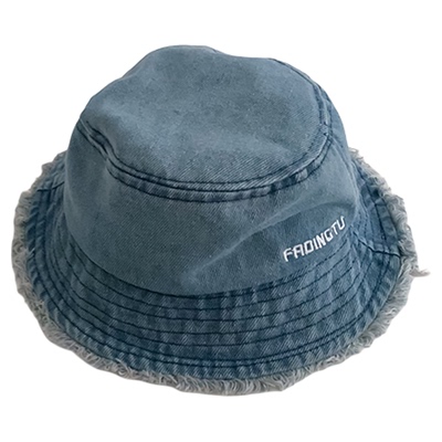 儿童渔夫帽春秋薄款水洗牛仔毛边洋气遮阳防晒帽子男女宝宝盆帽夏
