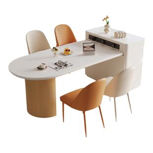 帕沙曼  高端岛台餐桌一体吧台奶油风家用可伸缩多功能岩板饭桌子