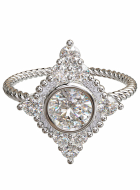 18K金轻奢复古群镶订婚戒可定制