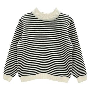 男童毛衣套头加绒秋冬款中大童洋气男孩儿童一体绒条纹针织打底衫