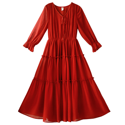 夏季V领气质蛋糕连衣裙