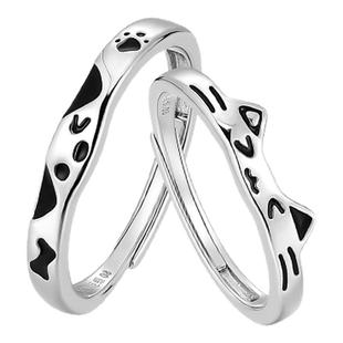 卡蒂罗猫狗日记情侣对戒足银简约设计戒指生日礼物送男女朋友