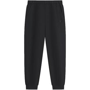 特步加绒卫裤女秋冬加厚款束脚裤针织裤休闲运动裤百搭黑色裤子