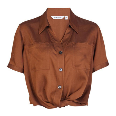 婉甸2026夏季新品焦糖色蝙蝠袖高腰休闲风纽扣短袖上衣1252H02RS2