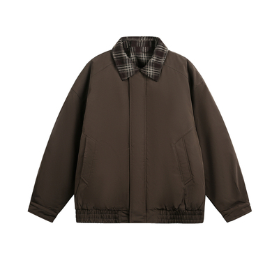 美式复古格子假两件棉衣男女潮