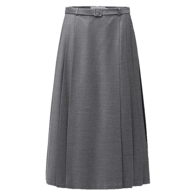 VGRASS优雅精纺羊毛宽褶半身裙