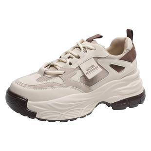 木林森女鞋2025秋冬新款圆头厚底增高老爹鞋加绒保暖鞋舒适休闲鞋