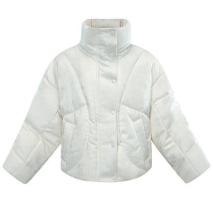 90白鹅绒重工提花鹅绒服丨6119白色加厚面包甜美中式羽绒服厚外套