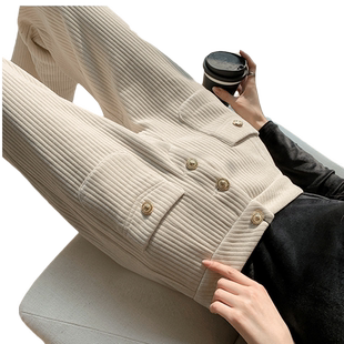 加绒米色雪尼尔阔腿裤女秋冬季2025年新款高腰显瘦休闲灯芯绒裤子