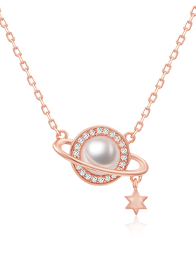 S925纯银土星珍珠星球项链女